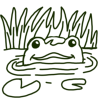 Cute Cheerful Frog Cartoon Character Line Art png
