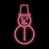 Glowing neon christmas sign with snowman with hat in circle frame. Christmas snow man symbol web banner in neon style vector