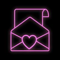 signo de neón digital digital festivo púrpura brillante para una tienda o tarjeta de felicitación hermoso brillante con cartas de amor con corazones sobre un fondo negro. ilustración vectorial vector