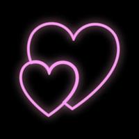 Bright luminous pink festive digital neon sign for shop or greeting card beautiful shiny with love hearts on a black background. Vector illustration