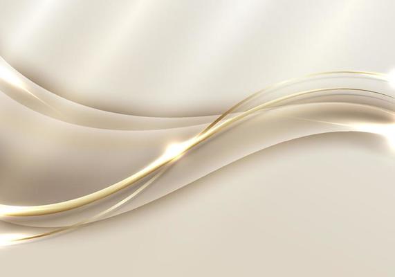Abstract template 3D elegant golden wave shape with shiny gold line sparkling lighting on gold background luxury style
