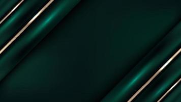Banner template abstract elegant 3D realistic green and gold stripes lines pattern elements with lighting effect on dark green background luxury style vector