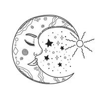 luna creciente mágica con cara y ojos cerrados para tarot, astrología, magia. ilustración vectorial esotérica aislada sobre fondo blanco. vector