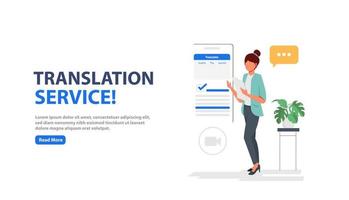 aprender traducción de idiomas. página web de servicios de traducción de idiomas. aplicación de traducción plantilla de página de destino. concepto de diseño plano moderno de diseño de página web. vector