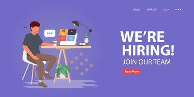 Landing page design concept we are hiring digital team. Group people worker teamwork present professional skill. vector