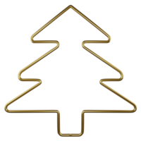 3D render golden line Christmas tree prop isolated on transparent background png