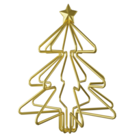 3D render golden line Christmas tree and star on the top isolated on transparent background png