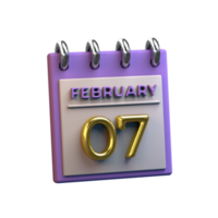 maandelijks kalender 07 februari 3d renderen png