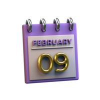 calendrier mensuel 09 février rendu 3d png