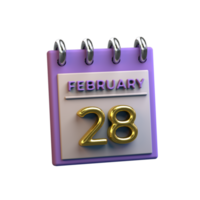 calendário mensal 28 de fevereiro renderização em 3d png