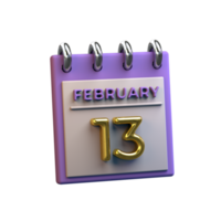 Monthly Calendar 13 February 3D Rendering png