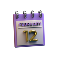 Monthly Calendar 12 February 3D Rendering png