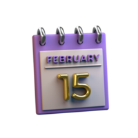 Monthly Calendar 15 February 3D Rendering png