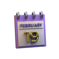 Monthly Calendar 19 February 3D Rendering png