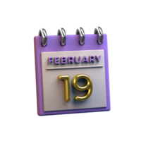 calendario mensual 19 de febrero representación 3d png