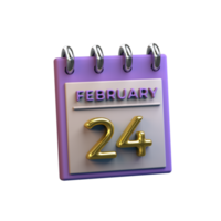 Monthly Calendar 24 February 3D Rendering png