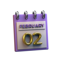 calendário mensal 02 de fevereiro renderização em 3d png