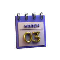 en gång i månaden kalender 03 Mars 3d tolkning png