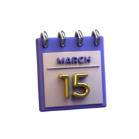 Monthly Calendar 15 March 3D Rendering png