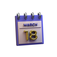 Monthly Calendar 18 March 3D Rendering png