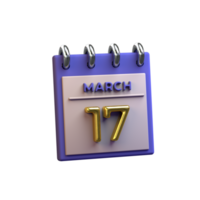 Monthly Calendar 17 March 3D Rendering png