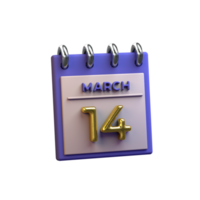 maandelijks kalender 14 maart 3d renderen png