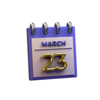 Monthly Calendar 23 March 3D Rendering png