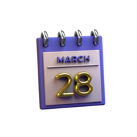 Monatskalender 28. März 3D-Rendering png
