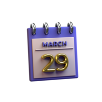 Monthly Calendar 29 March 3D Rendering png