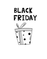 Doodle Banner Black Friday. Vector illustration with a cute gift