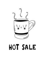 Banner with hot coffee. Hot Sale. Doodle illustration on a white background vector