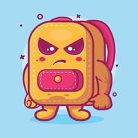 serious school bag character mascot with angry expression isolated cartoon in flat style design vector