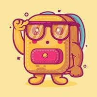 mascota de personaje de bolsa de escuela genio con expresión de pensamiento dibujos animados aislados en diseño de estilo plano vector