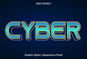 cyber text effect with blue color editable. vector