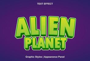 alien planet text effect with green color editable. vector