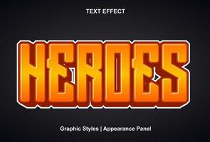 heroes text effect and can be edited. vector