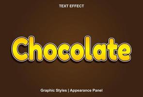 efecto de texto printchocolate con color amarillo estilo 3d editable. vector