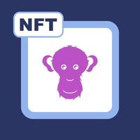 NFT concept flat illustration with monkey. Non-fungible token and digital items with crypto art. Vector stock illustration.