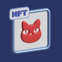 NFT concept 3d illustration with cat. Non-fungible token and digital items with crypto art. Vector stock illustration.