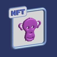 NFT concept 3d illustration with monkey. Non-fungible token and digital items with crypto art. Vector stock illustration.