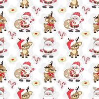 Seamless Christmas pattern with Santa Claus and reindeer, vector illustration