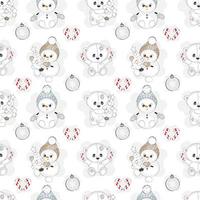 Seamless pattern with white Christmas bear and snowman, vector illustration