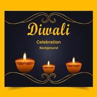 Diwali festival background design, excellent creating colorful triangles bright concept round or circle shape with lighting background and oil lamps vector