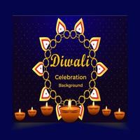 Diwali festival background design, excellent creating colorful triangles bright concept round or circle shape with lighting background and oil lamps vector