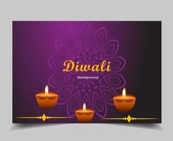 Diwali festival background design, excellent creating colorful triangles bright concept round or circle shape with lighting background and oil lamps vector