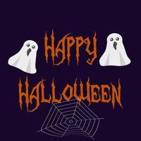 text happy halloween on a dark background spider web with ghosts banner vector