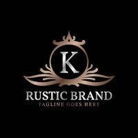 letter K luxurious rustic crest logo badge for beauty care, wedding organizer, hotel and cottage vector