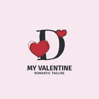 letra d con un lindo estilo de garabato en forma de corazón para una identidad de amante, una marca de regalo de San Valentín y una tienda de juguetes para niñas vector