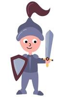 Hand-drawn knight in armor with a sword. White background, isolate. Vector illustration.
