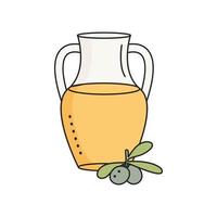 Glass jug with olive oil isolated on white. Doodle style. vector